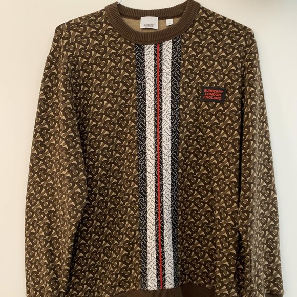Burberry Monogram Stripe Print Cotton Oversized Sweatshirt - Brown Medium - Picture 1 of 4
